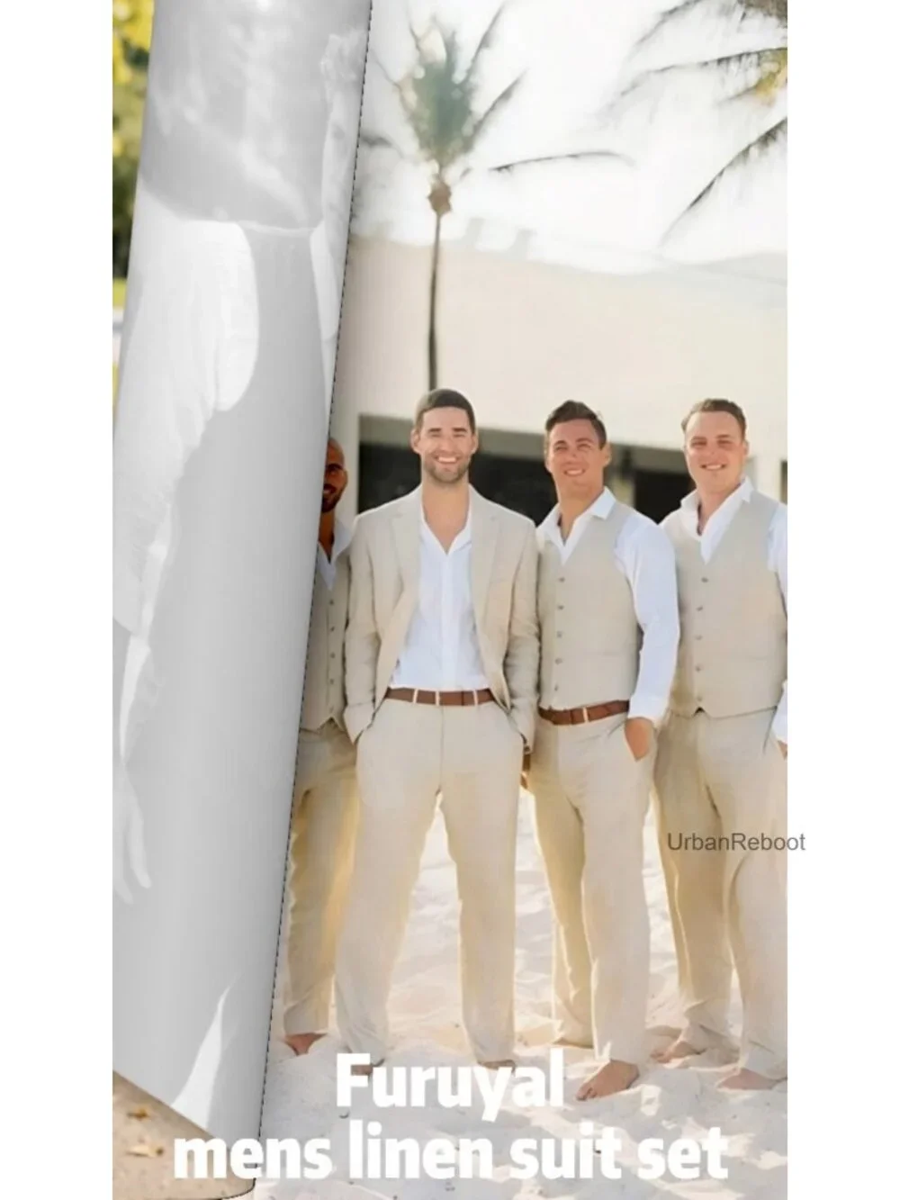 Men's Linen 2-Piece Suit Set Vest and Pants Slim Fit Wedding Grooms